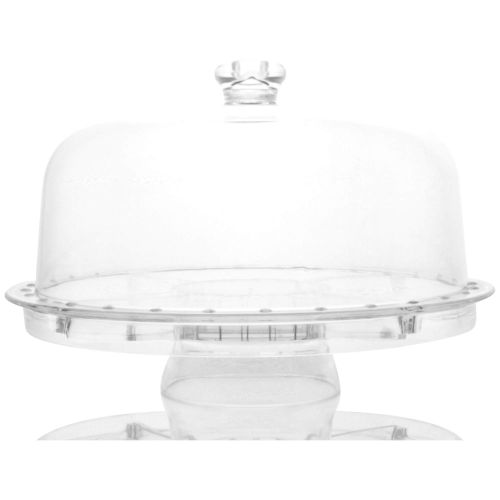  ImpiriLux Acrylic Cake Stand and Multifunctional Serving Platter with Dome | Includes Stainless Steel Cake Cutter Server | For Desserts, Chips, Salads, Pastry and more