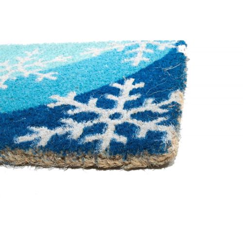  Imports Decor Printed Coir Doormat, Blue Snowflakes, 18-Inch by 30-Inch