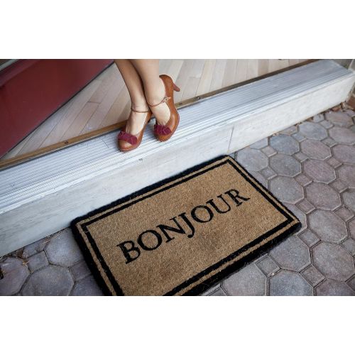  Imports Unlimited Bonjour Hand Made Extra Thick Coconut Fiber Doormat, 18 x 30