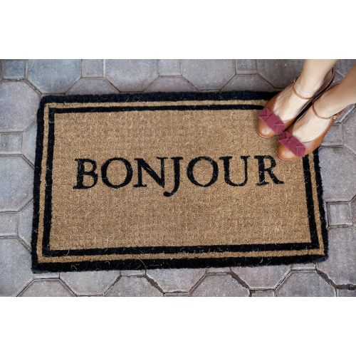  Imports Unlimited Bonjour Hand Made Extra Thick Coconut Fiber Doormat, 18 x 30