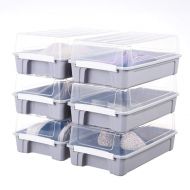 Impr3.Tree Mall Stackable Shoe Organizer Shoes Box Closet Storage Solution Boots Bins Airtight Containers with Clear Lids 14 x 8 inches Set of 6, Nordic Gray