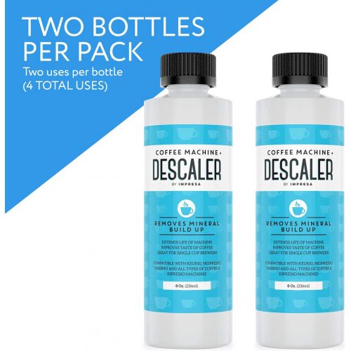  Impresa Products Descaler (2 Pack, 2 Uses Per Bottle) - Made in the USA - Universal Descaling Solution for Keurig, Nespresso, Delonghi and All Single Use Coffee and Espresso Machines