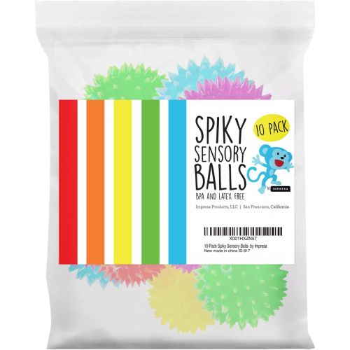  Impresa Products 10-Pack of Spiky Sensory Balls - Squeezy and Bouncy Fidget Toys / Sensory Toys - BPA/Phthalate/Latex-Free