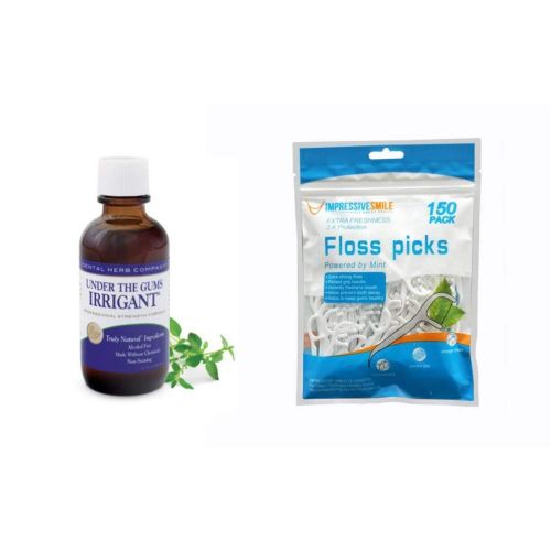  Impresive Smile Under the Gums Irrigant 4 fl. OZ BUNDLE with Floss Picks Mint Flavor 150-Count