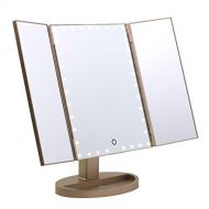 Impressions Vanity Touch Trifold XL Dimmable LED Makeup Mirror in Champagne Gold - Personal Cosmetic Mirror - Trifold - LED Lights - Cordless - 18 x 14.5