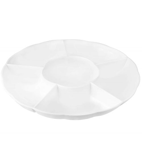  Impressive Creations White Round Plastic Serving Tray  (Pack of 6)  Heavyweight Disposable 6 Compartment Reusable Party Supply Tray Durable and Reusable Party Supply Tray  Perf