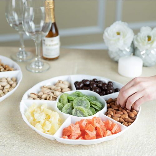  Impressive Creations White Round Plastic Serving Tray  (Pack of 6)  Heavyweight Disposable 6 Compartment Reusable Party Supply Tray Durable and Reusable Party Supply Tray  Perf