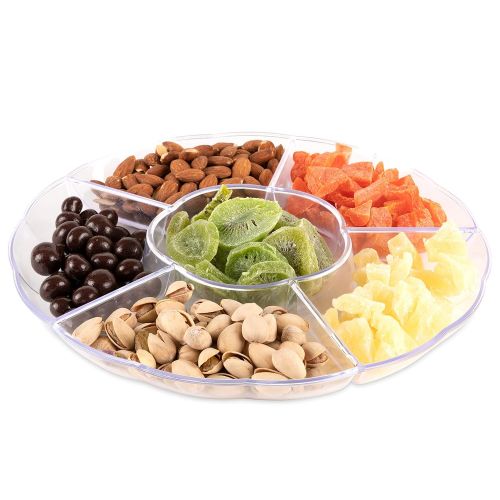  Impressive Creations Clear Round Plastic Serving Tray  6 Compartment Reusable Party Supply Tray  Perfect for Serving Appetizers, Finger Foods, Dipping Sauce, and More