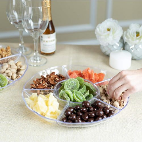  Impressive Creations Clear Round Plastic Serving Tray  6 Compartment Reusable Party Supply Tray  Perfect for Serving Appetizers, Finger Foods, Dipping Sauce, and More