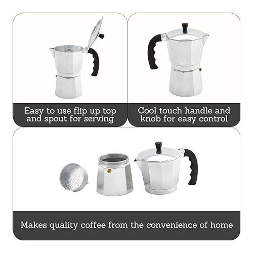  IMUSA USA B120-42V Aluminum Espresso Stovetop Coffeemaker 3-Cup, Silver (Pack of 1)