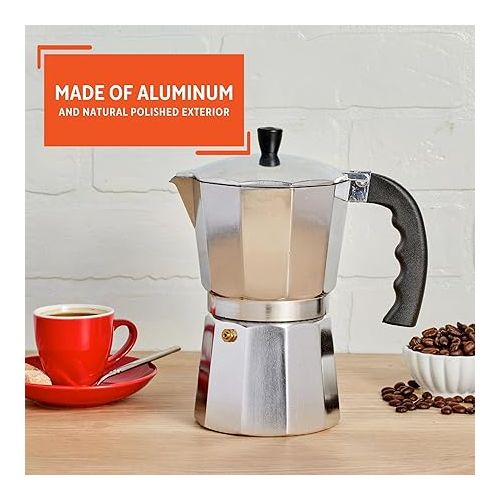  IMUSA USA B120-42V Aluminum Espresso Stovetop Coffeemaker 3-Cup, Silver (Pack of 1)