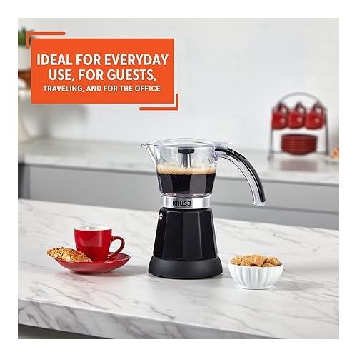  Imusa 3-6 Cup Electric Espresso Maker with Detachable Base, Black