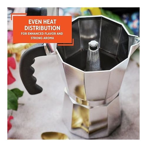  Imusa USA Aluminum Stovetop 6-cup Espresso Maker (B120-43V), Silver