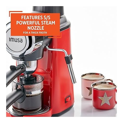  Imusa 4 Cup Epic Electric Espresso/Cappuccino Maker (Cafe Cubano, Cortadito, Colada, Cafe con Leche), Red