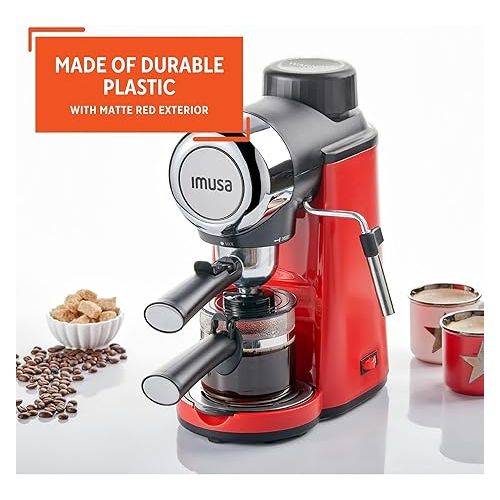  Imusa 4 Cup Epic Electric Espresso/Cappuccino Maker (Cafe Cubano, Cortadito, Colada, Cafe con Leche), Red