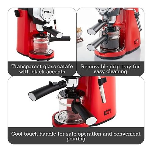  Imusa 4 Cup Epic Electric Espresso/Cappuccino Maker (Cafe Cubano, Cortadito, Colada, Cafe con Leche), Red