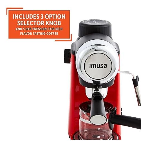  Imusa 4 Cup Epic Electric Espresso/Cappuccino Maker (Cafe Cubano, Cortadito, Colada, Cafe con Leche), Red