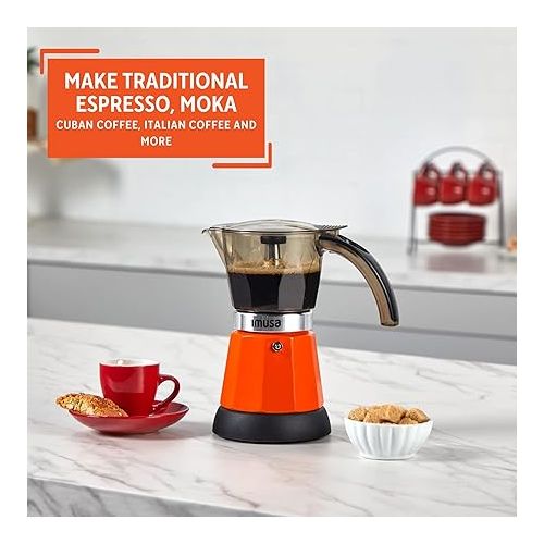  Imusa 3-6 Cup Electric Espresso Maker with Detachable Base, Orange