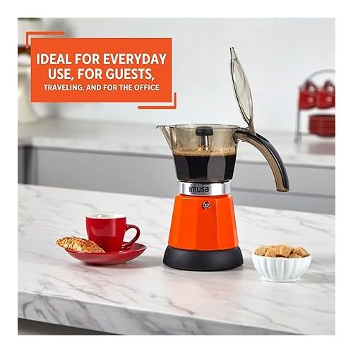  Imusa 3-6 Cup Electric Espresso Maker with Detachable Base, Orange