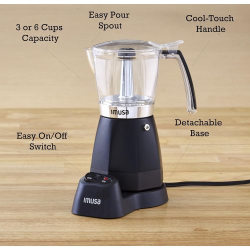  Imusa Black Espresso Maker, 3-6-Cup