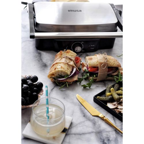  IMUSA USA Electric Stainless Steel Panini Press with Adjustable Temperature Settings and Nonstick Plates, 1200W