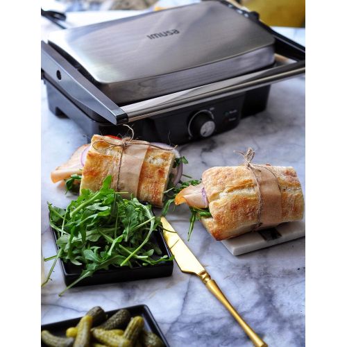  IMUSA USA Electric Stainless Steel Panini Press with Adjustable Temperature Settings and Nonstick Plates, 1200W