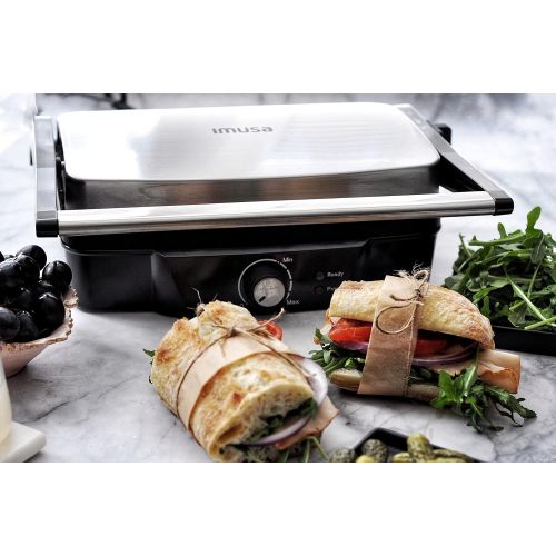  IMUSA USA Electric Stainless Steel Panini Press with Adjustable Temperature Settings and Nonstick Plates, 1200W