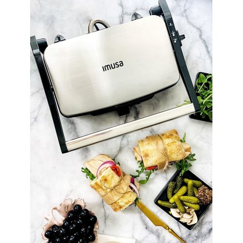  IMUSA USA Electric Stainless Steel Panini Press with Adjustable Temperature Settings and Nonstick Plates, 1200W