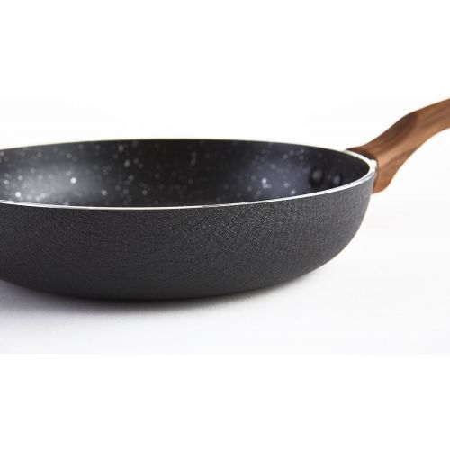  IMUSA USA Woodlook 8 Black Stone Fry Pan Handle and Speckled Nonstick Interior, 8