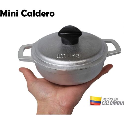  IMUSA USA 0.7Qt Traditional Colombian Mini Caldero (Dutch Oven) for Cooking and Serving, 0.7 Quart, Silver