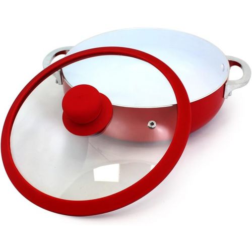  IMUSA USA 3.2Qt Red Ceramic Nonstick Caldero (Dutch Oven) with Silicone Rim & Glass Lid