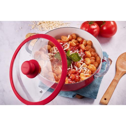  IMUSA USA 3.2Qt Red Ceramic Nonstick Caldero (Dutch Oven) with Silicone Rim & Glass Lid