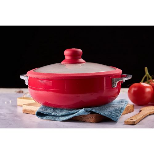  IMUSA USA 3.2Qt Red Ceramic Nonstick Caldero (Dutch Oven) with Silicone Rim & Glass Lid