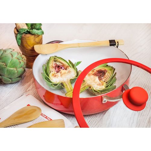  IMUSA USA 3.2Qt Red Ceramic Nonstick Caldero (Dutch Oven) with Silicone Rim & Glass Lid