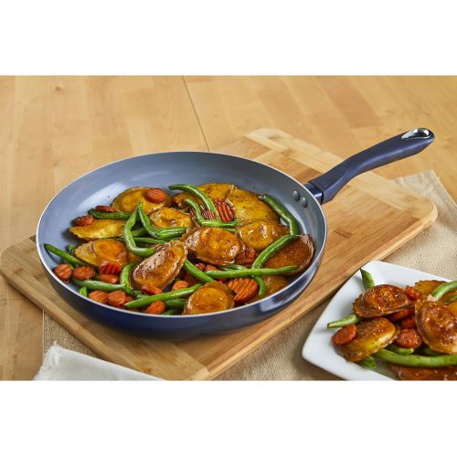  [아마존베스트]IMUSA USA Blue Ceramic Fry Pan with Soft Touch Handle, 12 Inch, 12