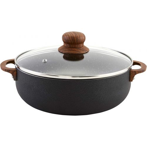  [아마존베스트]IMUSA USA Black 4.4Qt Stone Caldero with Woodlook Handles and Knob, 4.4 Quart