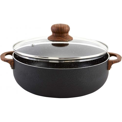  [아마존베스트]IMUSA USA Black 4.4Qt Stone Caldero with Woodlook Handles and Knob, 4.4 Quart