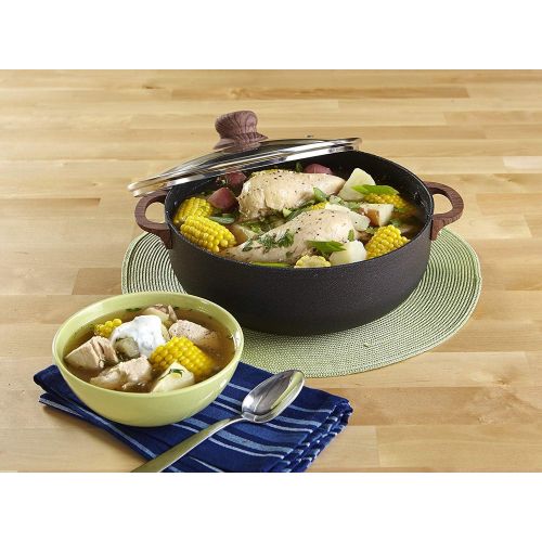  [아마존베스트]IMUSA USA Black 4.4Qt Stone Caldero with Woodlook Handles and Knob, 4.4 Quart