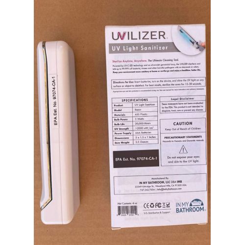  In My Bathroom UVILIZER Razor - UV Light Sanitizer & Ultraviolet LED Sterilizer Wand (Portable UV-C Cleaner for Home, Baby Room, Travel Handheld UV Disinfection Lamp USA)