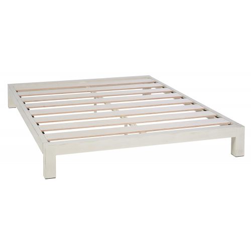  In Style Furnishings Aura Modern Metal Low Profile Thick Slats Support Platform Bed Frame With Honeycomb Headboard - King Size, White