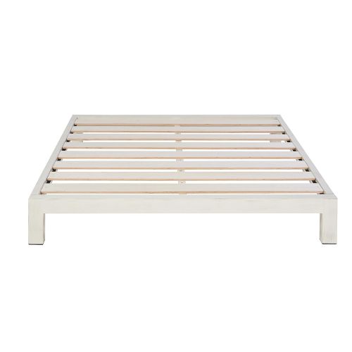  In Style Furnishings Aura Modern Metal Low Profile Thick Slats Support Platform Bed Frame With Honeycomb Headboard - King Size, White