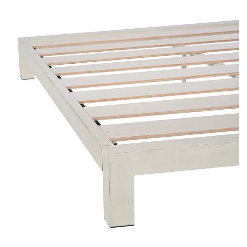  In Style Furnishings Aura Modern Metal Low Profile Thick Slats Support Platform Bed Frame With Honeycomb Headboard - King Size, White