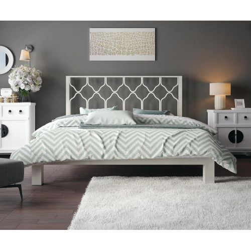  In Style Furnishings Aura Modern Metal Low Profile Thick Slats Support Platform Bed Frame With Honeycomb Headboard - King Size, White