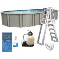 In The Swim 15' x 26' Oval Above Ground Swimming Pool - Excursion Package - Featuring: Sand Filter, Pump System and A-Frame Ladder