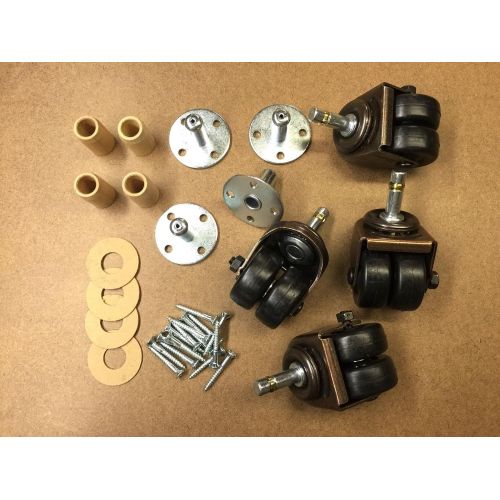  In Tune Piano Supply Double/Dual Rubber Wheel Caster Kit For Upright Pianos - 4 Casters +Hardware Set