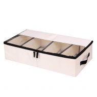 In kds Clothes Shoes Organizer Multifunction Foldable Under The Bed Storage Box with Dust-Proof Lid 4 Compartment (Beige)