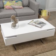 In the Mix MIX High Gloss Lacquer Wood Stainless Steel Legs White Lift-Top Rectangular Coffee Table with Hidden Storage