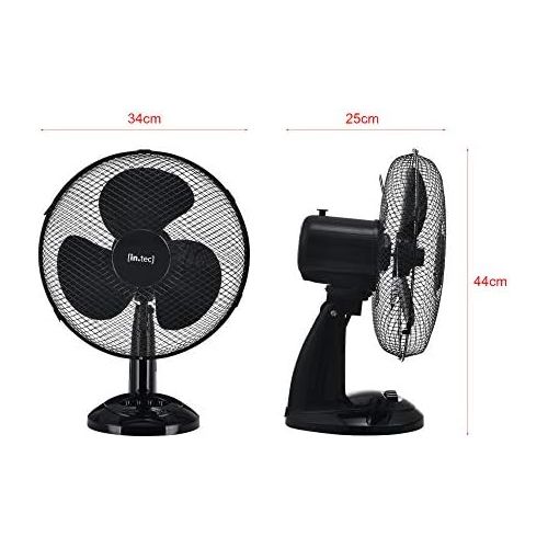  [아마존베스트][in.tec] Table Fan with 3 Levels Oscillation Fan Diameter 31 cm Oscillating Air Cooler Wind Machine 40 W Black