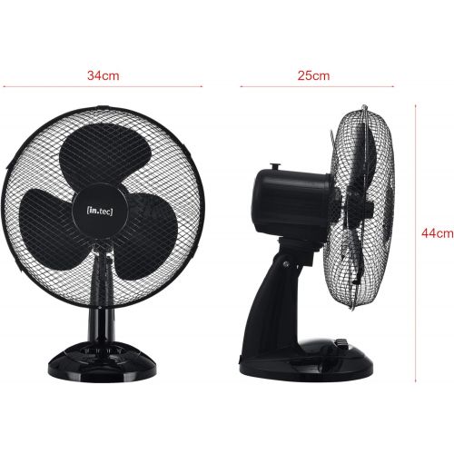  [아마존베스트][in.tec] Table Fan with 3 Levels Oscillation Fan Diameter 31 cm Oscillating Air Cooler Wind Machine 40 W Black