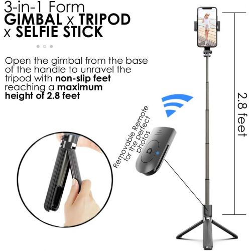  InDigi Single Axis Handheld Gimbal Stabilizer, 3-in-1 Collapsible Portable Smartphone Selfie Stick Tripod, Anti-Shake 360° Rotate with Wireless Remote for iPhone Android Phone Blogger You